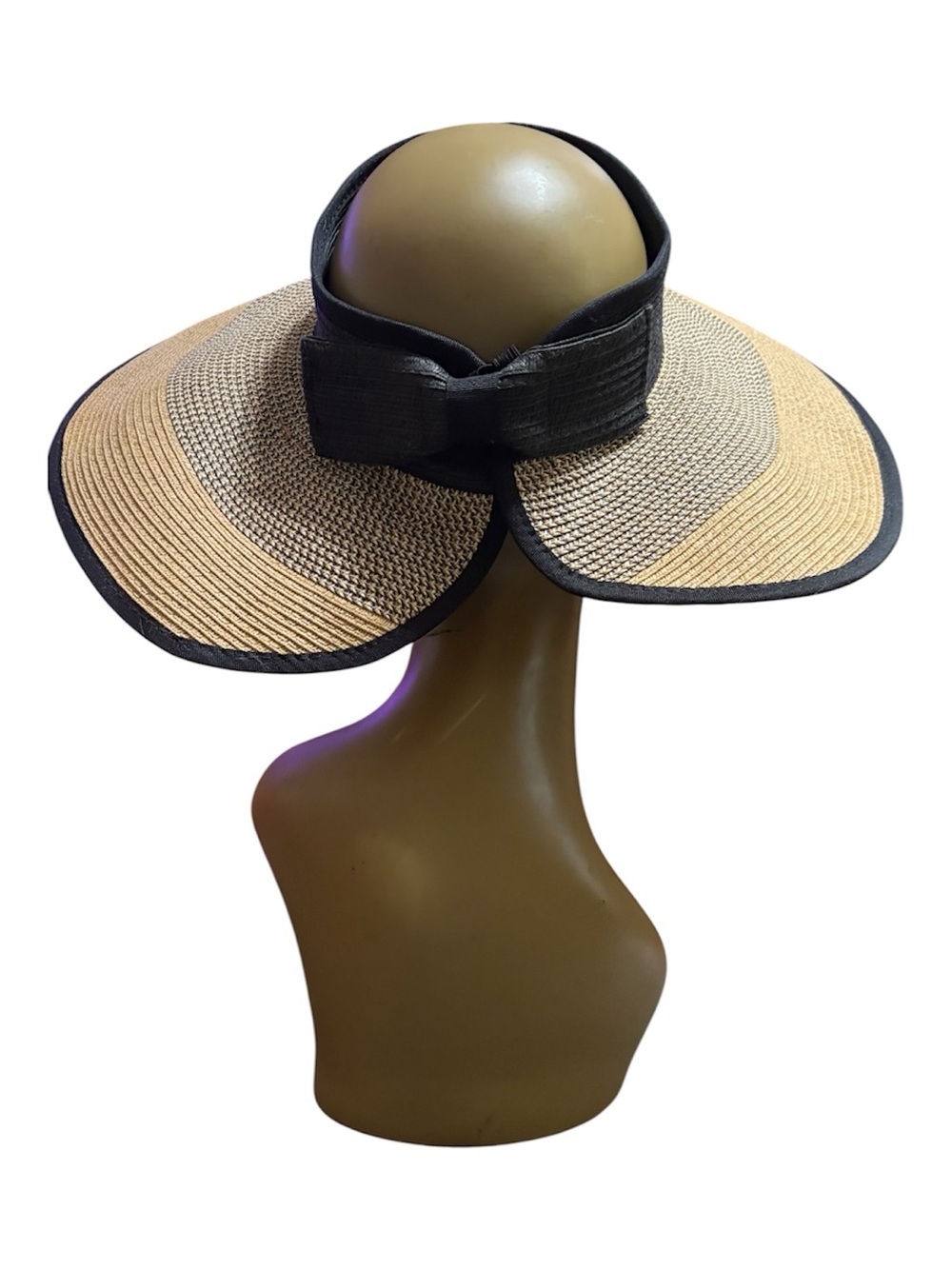 Sonoma Two-Tone Packable Wide Brim Straw Sun Hat in Black and Natural
